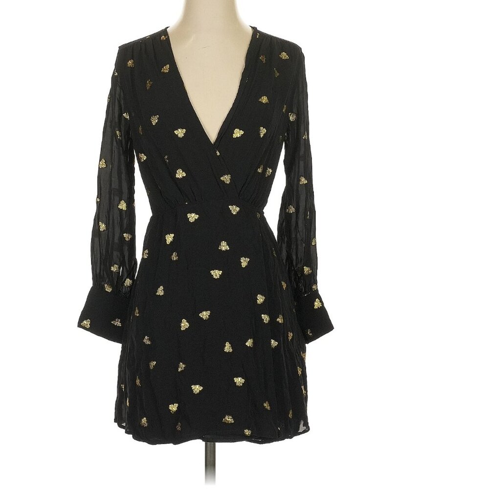 NWT & Other Stories Metallic Bee Print Mini Wrap Dress XS